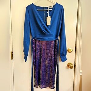 NWT Grace Karin Sequin Bodycon Cocktail Party Long Sleeve Pencil Back Slit Dress